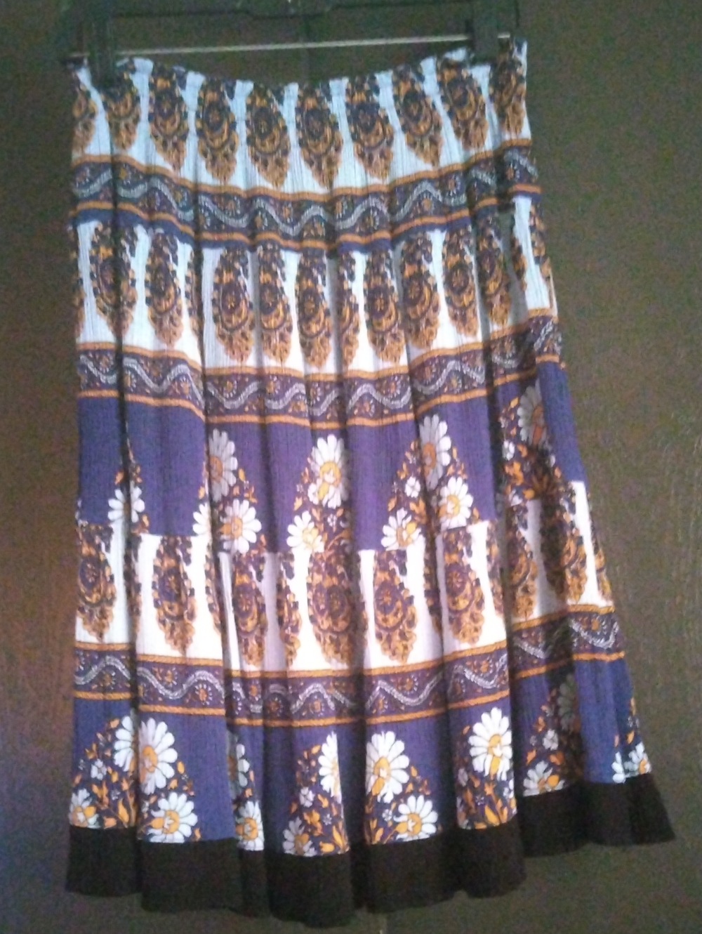 Tiered Floral Midi Skirt in Blues and Gold